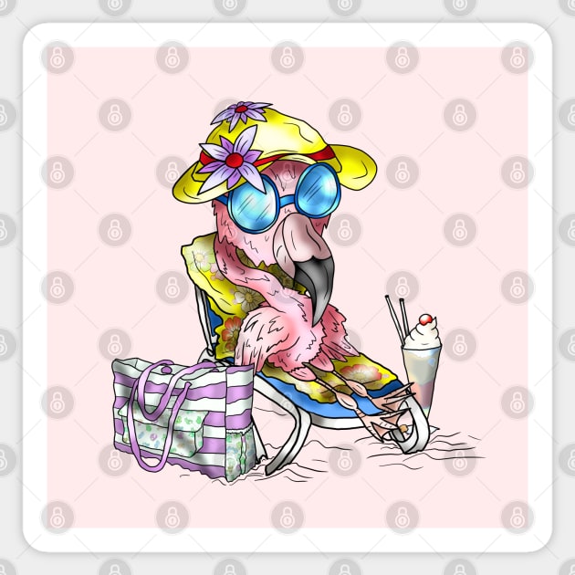 beach bum flamingo cartoon Sticker by cuisinecat